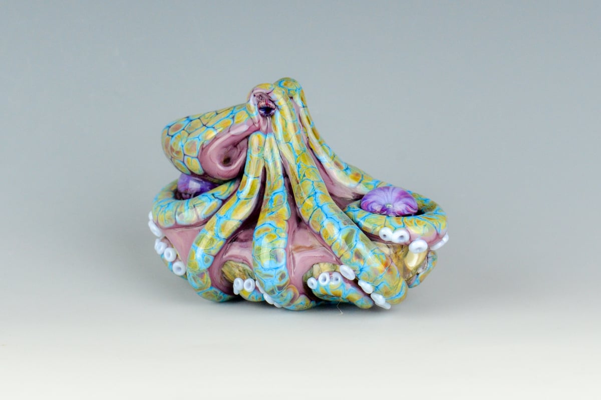 Image of XXXL. Reticulated Purple Octopus - Flamework Glass Sculpture Paperweight