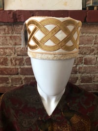 Image 1 of H.O.D. Custom Made Kufi Crown,Velvet Linen With/Golden Velvet Embroidery Wrap Accent