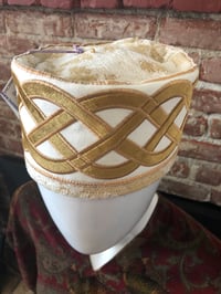 Image 2 of H.O.D. Custom Made Kufi Crown,Velvet Linen With/Golden Velvet Embroidery Wrap Accent