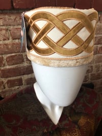 Image 3 of H.O.D. Custom Made Kufi Crown,Velvet Linen With/Golden Velvet Embroidery Wrap Accent