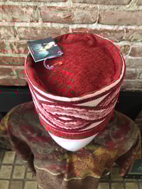 Image 3 of Dazo62 Custom Made Kufi Crown,Brick Red Velvet Linen With/Redish Velvet Embroidery Wrap Accent