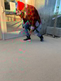 Image 4 of Jean Junky Premium One Of A Kind Red Woolrich Wool Plaid Kimono W/Black Leather Trim & Denim Accent