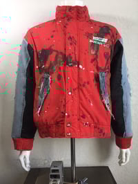 Image 1 of Jean Junky Premium, One Of A Kind Red Vanson/Ducati-Team Jacket W/Ripped Denim & Paint Splash Detail