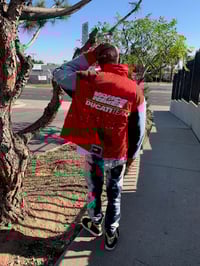 Image 5 of Jean Junky Premium, One Of A Kind Red Vanson/Ducati-Team Jacket W/Ripped Denim & Paint Splash Detail