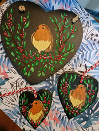 Image 1 of Large Winter Robin~ slate heart