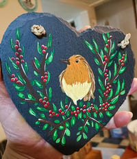 Image 3 of Large Winter Robin~ slate heart