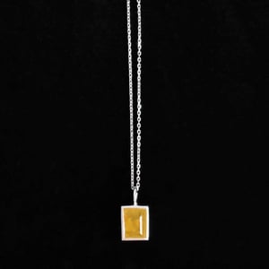 Image of Golden Rutilated Quartz rectangular cut silver necklace