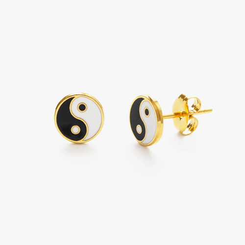 Image of Enamel Yin Yang Stud Earrings