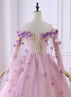 Beautiful Pink Princess Tulle with Flowers Long Party Dress, Pink Tulle Prom Dress