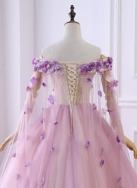 Image 3 of Beautiful Pink Princess Tulle with Flowers Long Party Dress, Pink Tulle Prom Dress