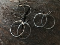 Image 5 of Organic hammered hoops - oxidized sterling 