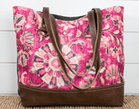 Image 1 of Myra Blossomy Pink Tote Bag Upcycled Material Floral Print Bag Purse Handbag