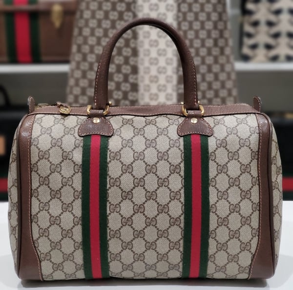 Image of Vtg. Gucci Brown Monogram Boston Bag