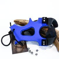 Image 2 of Blue Textured HDPE Slingshot, The Hooligan, Hunters Gift, Right Handed Shooting Sling Shot