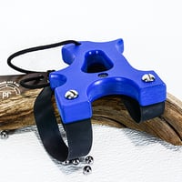 Image 3 of Blue Textured HDPE Slingshot, The Hooligan, Hunters Gift, Right Handed Shooting Sling Shot