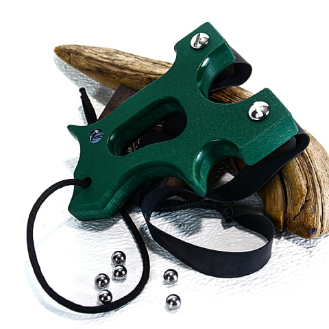 Image of Forest Green Textured HDPE Slingshot, Catapult, The Hooligan, Hunters Gift, Right Handed Sling Shot