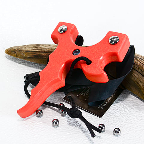 Image of Slingshot, Orange Textured HDPE Catapult, The Twister, Hunters Gift, Right Handed Sling Shot
