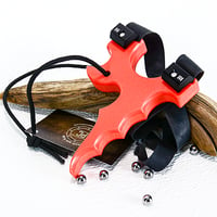 Image 2 of Slingshot, Orange Textured HDPE Catapult, The Twister, Hunters Gift, Right Handed Sling Shot