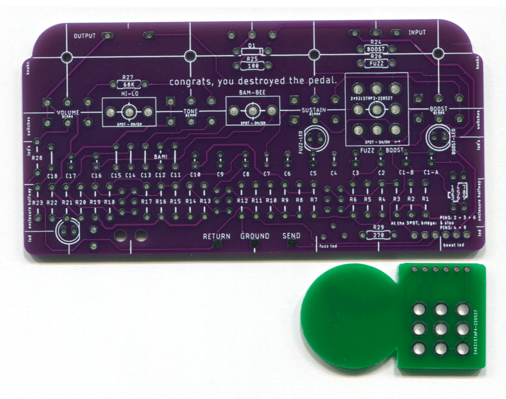 BamBee PCB & Daughterboard - DIY Guitar Pedal - Roland AF-100 BeeBaa Fuzz and Treble Booster Clone