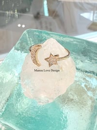 Image 1 of 14k solid gold diamond moon & star open ring