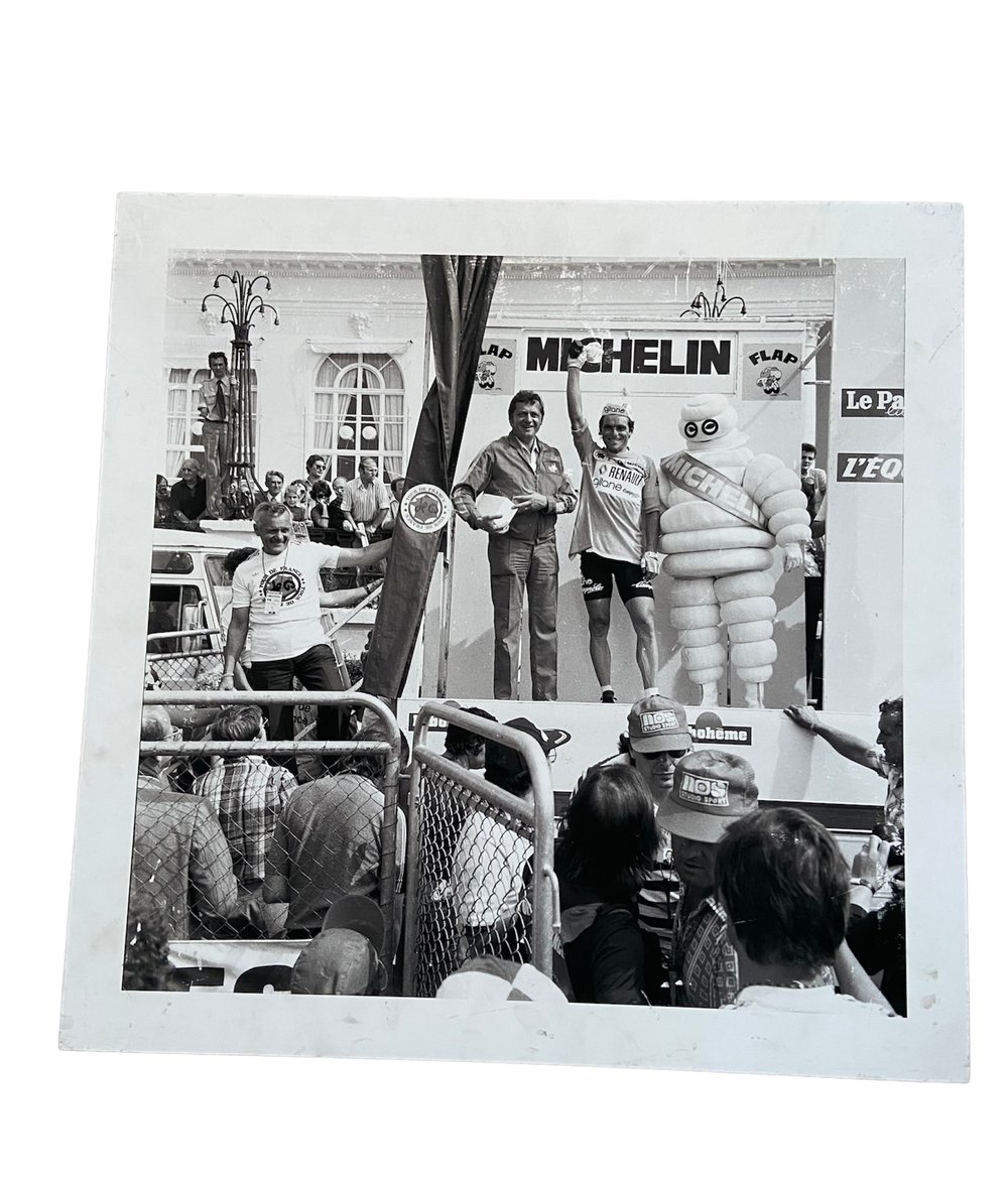 Photo printed on an aluminum support of Bernard Hinault during a protocol podium of the Tour 1979