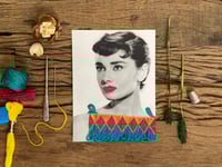 Image 2 of Hand embroidered photograph of Audrey  Hepburn