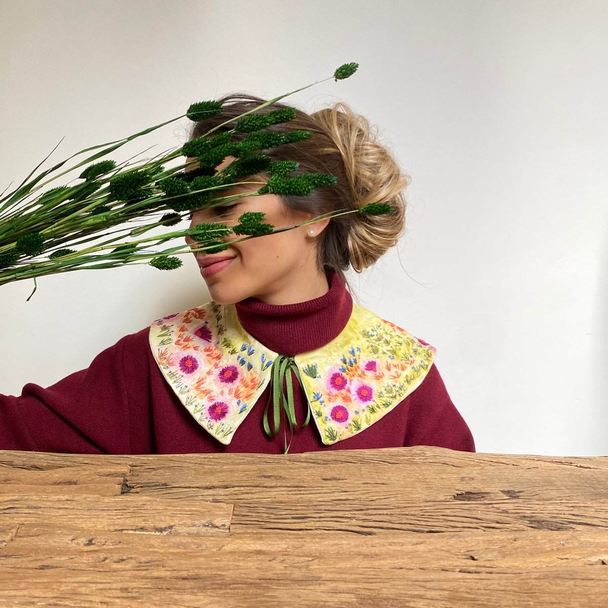 embroidered collars for dresses Pink Floral Hand-embroidered Raw Silk Detachable Peter Pan Collar