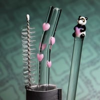 Image 1 of Panda 'n Hearts Set - Glass Straw & Stir Stick