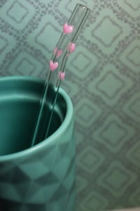 Image 2 of Panda 'n Hearts Set - Glass Straw & Stir Stick