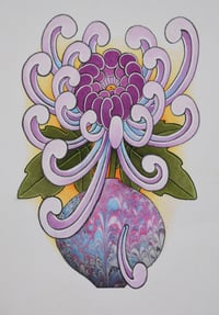 Image 1 of Purple Chrysanthemum in Marbled Vase (Original)