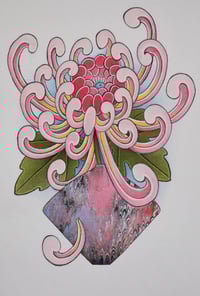 Image 1 of Pink Chrysanthemum in Marbled Vase (Original)