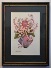 Image 2 of Pink Chrysanthemum in Marbled Vase (Original)