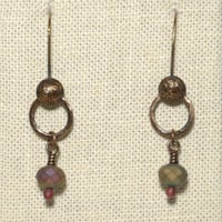 Image 1 of Copper Circle Link Earrings with Iridescent Luster Faceted Beads