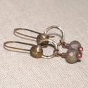 Copper Circle Link Earrings with Iridescent Luster Faceted Beads
