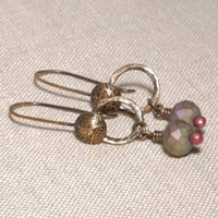 Image 2 of Copper Circle Link Earrings with Iridescent Luster Faceted Beads