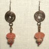 Copper Spiral Earrings With Pink Cherry Quartz Beads