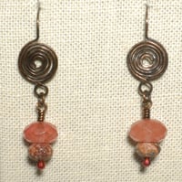 Image 1 of Copper Spiral Earrings With Pink Cherry Quartz Beads