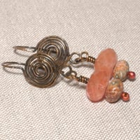 Image 2 of Copper Spiral Earrings With Pink Cherry Quartz Beads