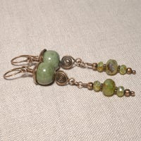 Copper Dangle Earrings With Green Kazuri Beads