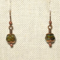 Image 2 of Petite Copper & Moss Green Czech Glass Bead Earrings