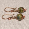 Petite Copper & Moss Green Czech Glass Bead Earrings