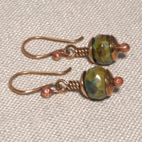 Image 1 of Petite Copper & Moss Green Czech Glass Bead Earrings
