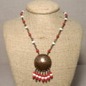 Bead Fringed Hammered Copper Disc Seed Bead Necklace 