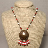 Image 3 of Bead Fringed Hammered Copper Disc Seed Bead Necklace 