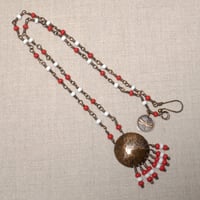 Image 4 of Bead Fringed Hammered Copper Disc Seed Bead Necklace 