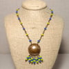Bead Fringed Hammered Copper Disc Seed Bead Necklace 