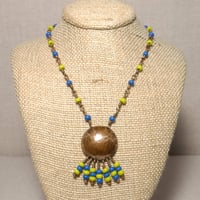 Image 1 of Bead Fringed Hammered Copper Disc Seed Bead Necklace 
