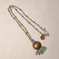 Image 2 of Bead Fringed Hammered Copper Disc Seed Bead Necklace 