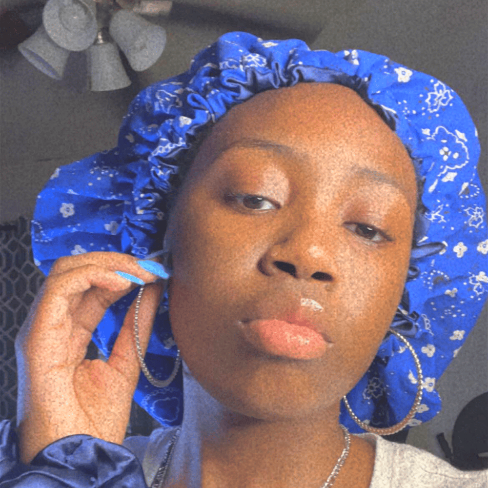Image of NAVY BLUE BANDANA BONNET WITH SATIN INSIDE