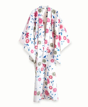 Image of Kimono af bomuld med blomster og blå blade